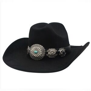 Black Cowboy Hat with Silver Hardware & Blue Accent